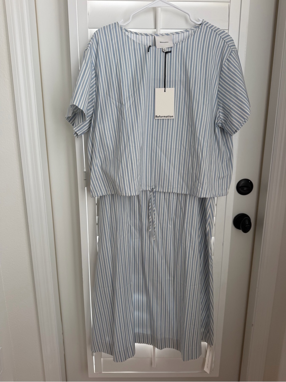 Reformation Blue & White Striped Midi Dress